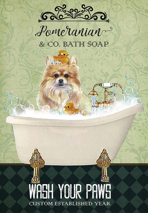 Pomeranian Dog In Bathtub Bath Soap Established Wash Your Paws TT0309