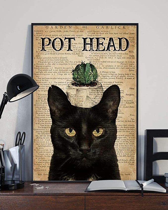 Pot Head Cactus Black Cat Portrait Poster