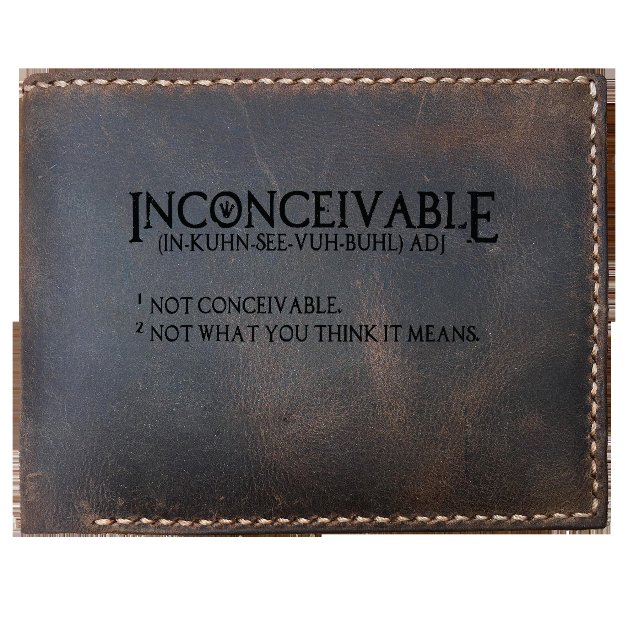 Skitongifts Funny Custom Laser Engraved Bifold Leather Wallet For Men, Princess Bride Inconceivable