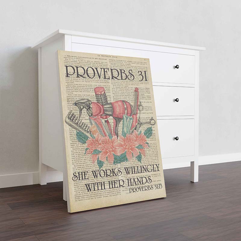 Skitongifts Wall Decoration, Home Decor, Decoration Room Proverbs 3I She Works Willingly With Her Hands-TT1011
