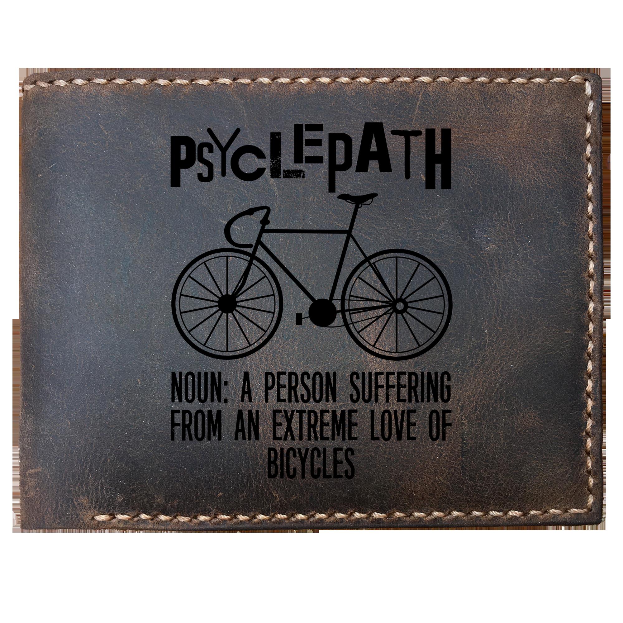 Skitongifts Funny Custom Laser Engraved Bifold Leather Wallet For Men, Psyclepath A Person Suffering From An Extreme Love Of Bicycles Home Office
