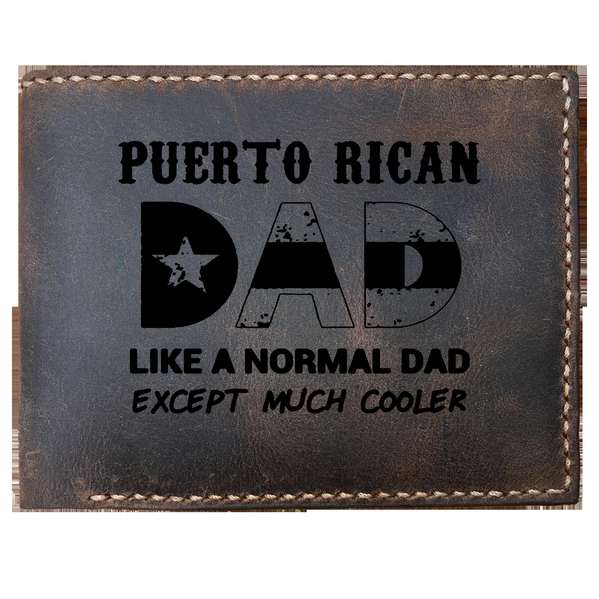 Skitongifts Funny Custom Laser Engraved Bifold Leather Wallet For Men, Puerto Rican Dad