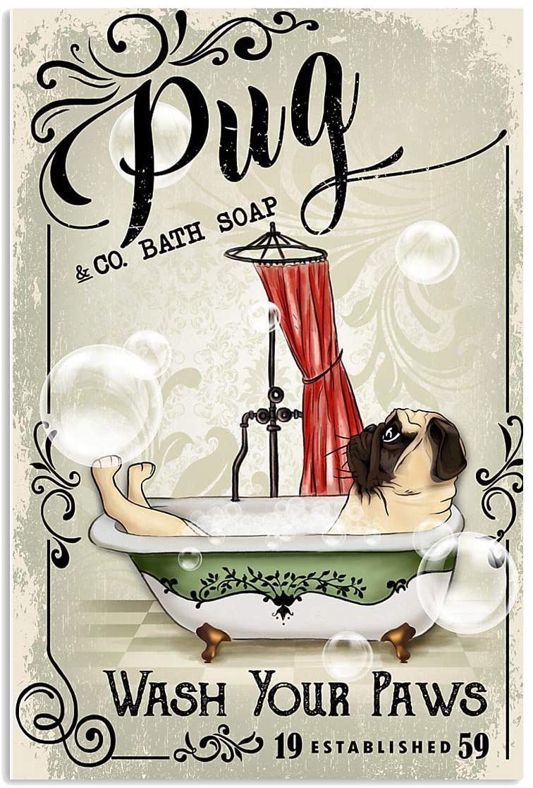 Pug Dog Bath Soap Wash Your Paws Funny Bathroom Quote