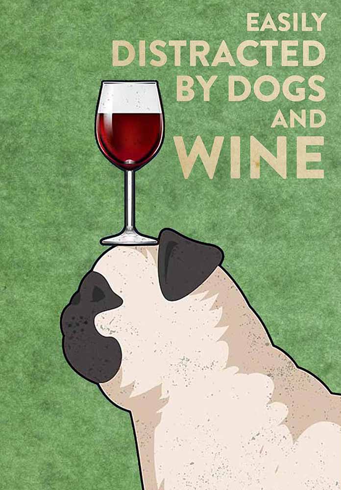 Pug Easily Distracted By Dogs And Wine-TT2708