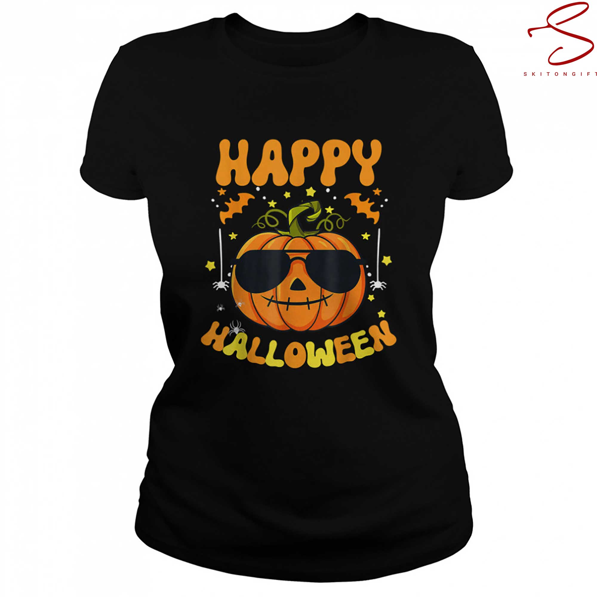 Skitongift Pumpkin Happy Halloween Groovy Pumpkin Halloween Boys T Shirt