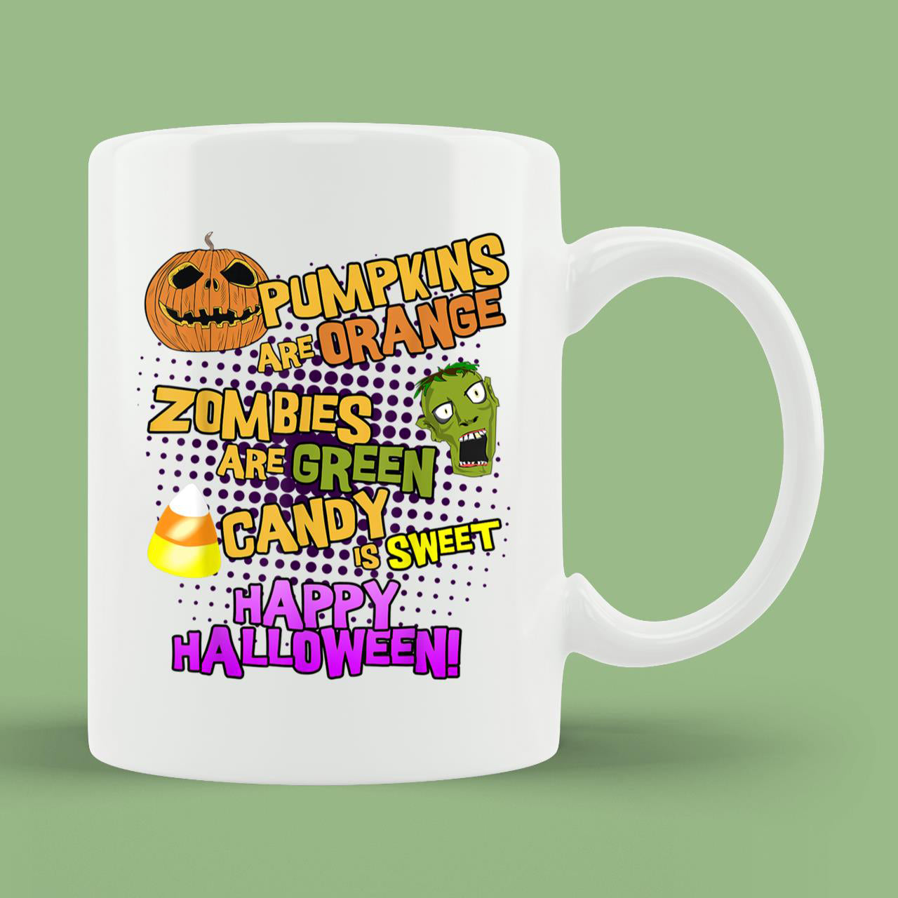 Skitongift Ceramic Novelty Coffee Mug Pumpkins Are Orange Zombies Are Green Happy Spooky Halloween Mug