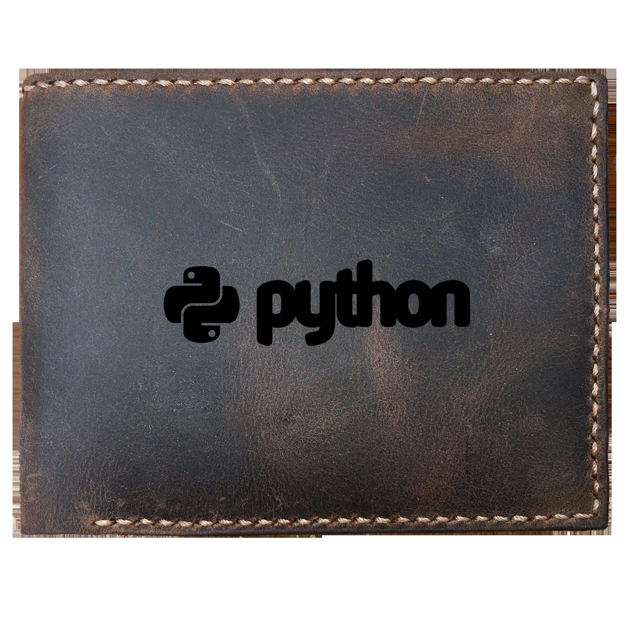 Skitongifts Funny Custom Laser Engraved Bifold Leather Wallet For Men, Python Logo
