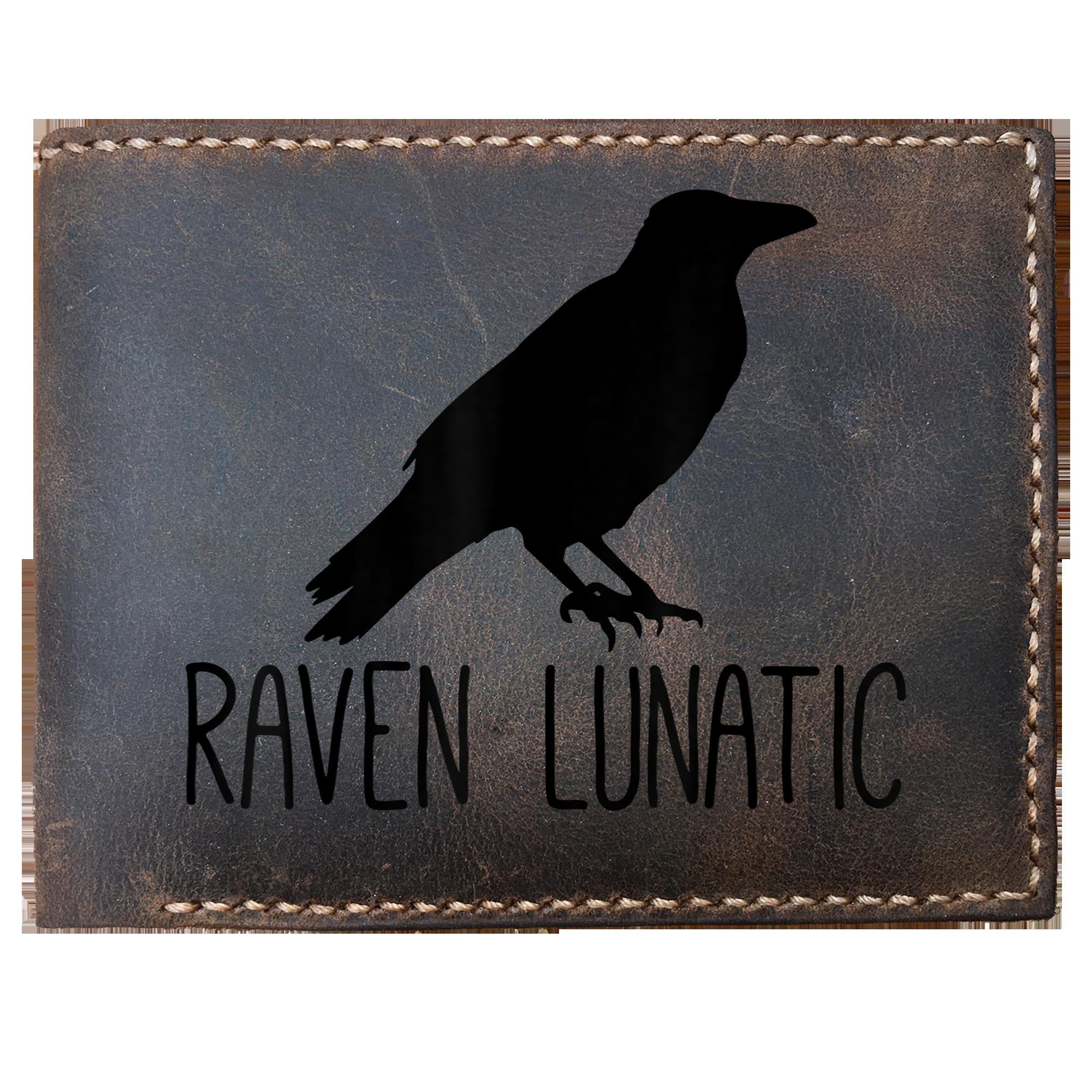 Skitongifts Funny Custom Laser Engraved Bifold Leather Wallet For Men, Raven Lunatic