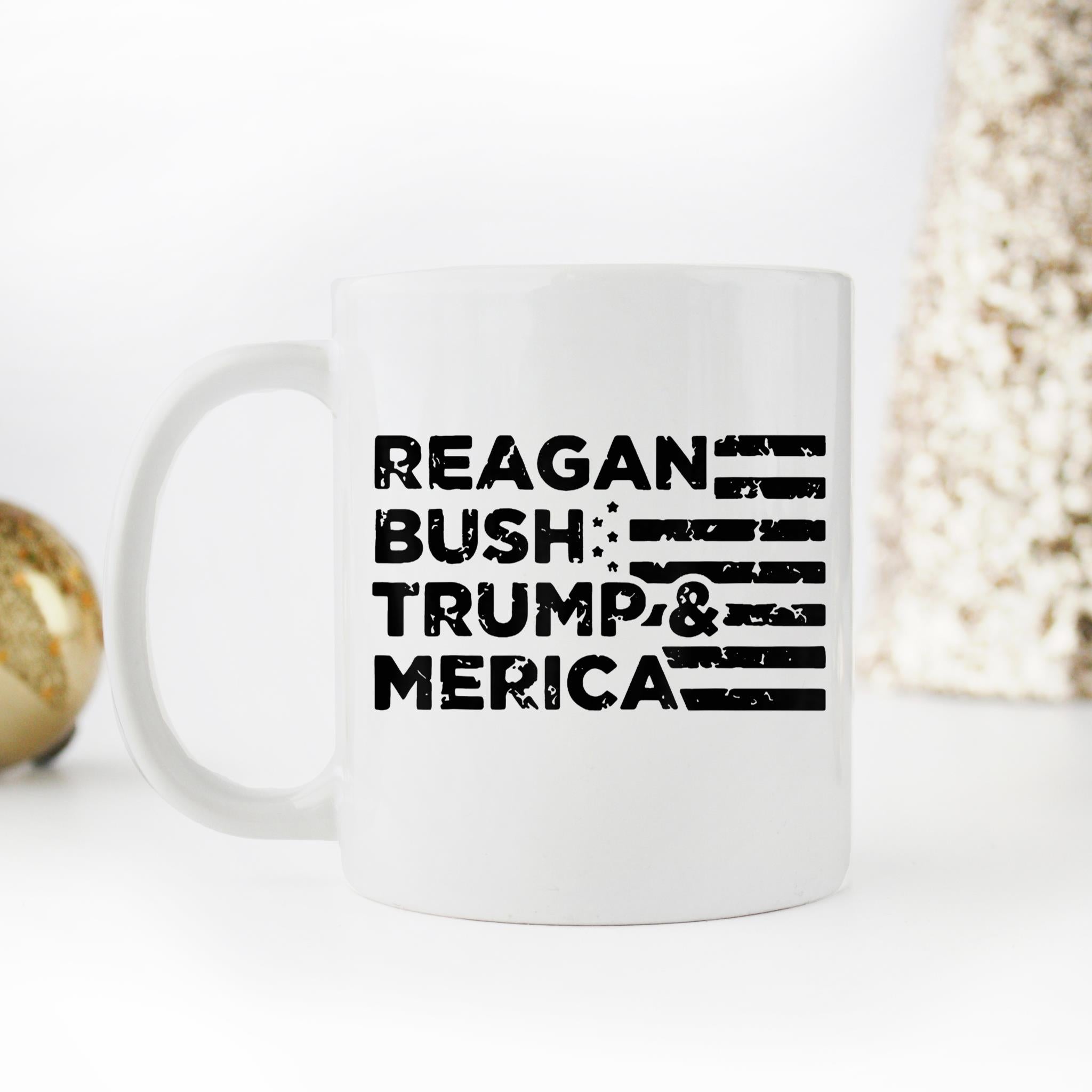 Skitongifts Funny Ceramic Novelty Coffee Mug Reagan Bush Trump And America Oqv6zOR