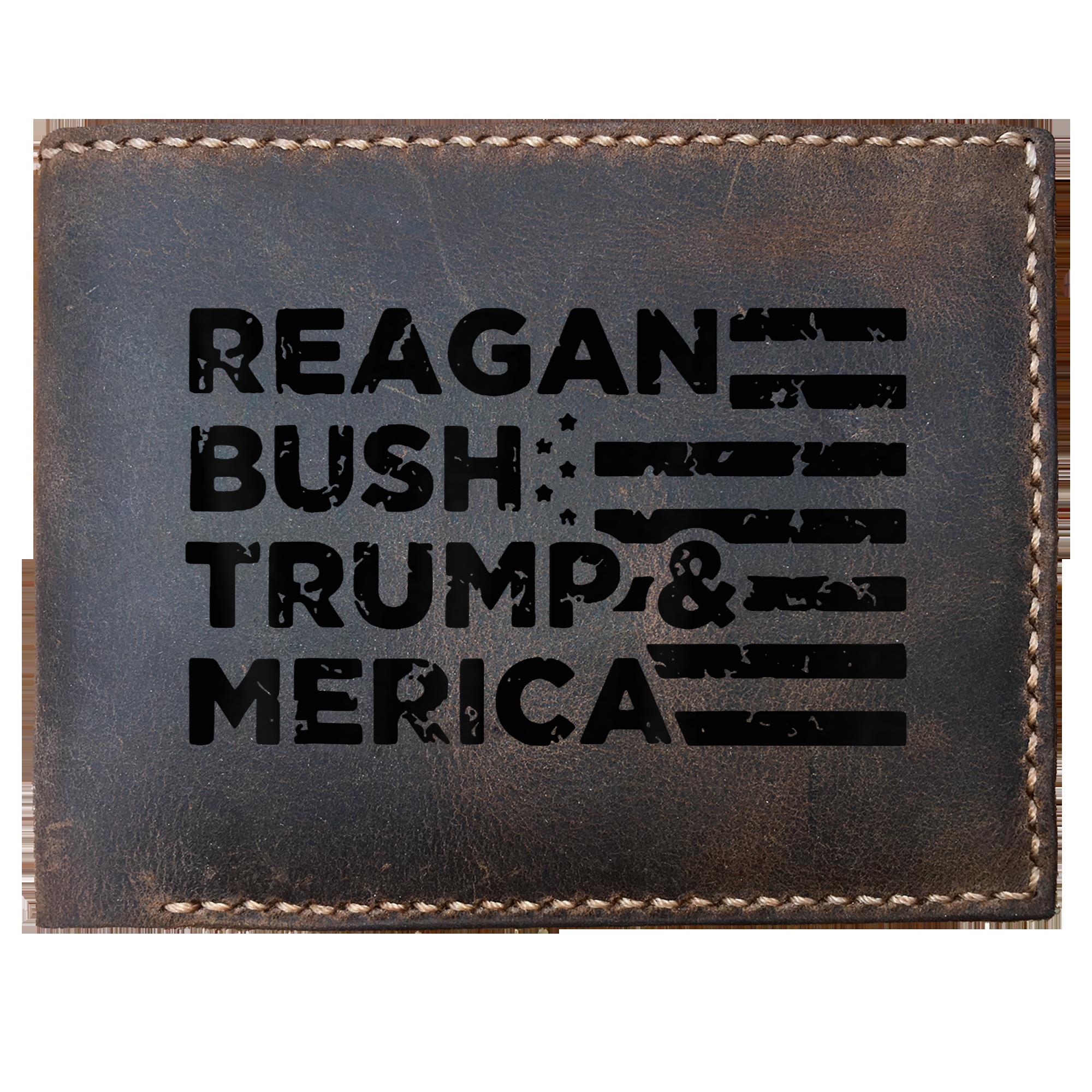 Skitongifts Funny Custom Laser Engraved Bifold Leather Wallet For Men, Reagan Bush Trump And America