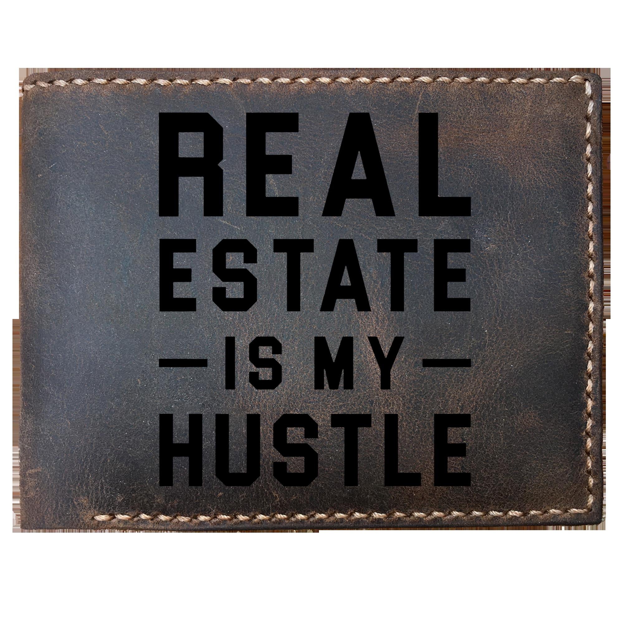Skitongifts Funny Custom Laser Engraved Bifold Leather Wallet For Men, Real Estate Is My Hustle, Funny Real Estate Agent