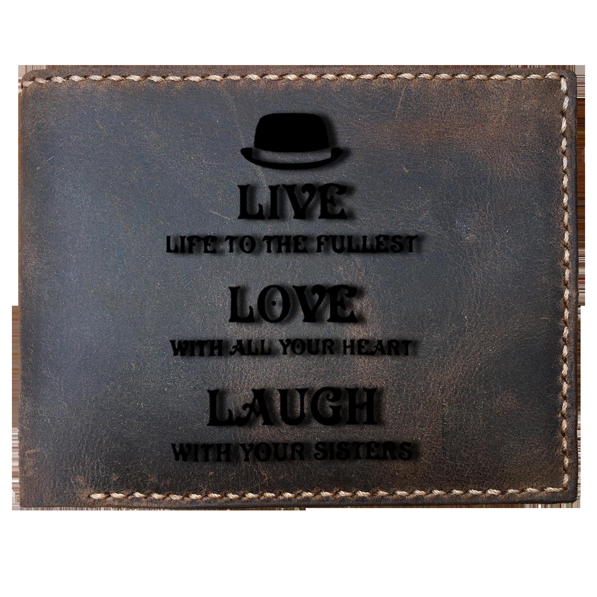 Skitongifts Funny Custom Laser Engraved Bifold Leather Wallet For Men, Red Hat Society Live Love Laugh For The Diva In Your Life
