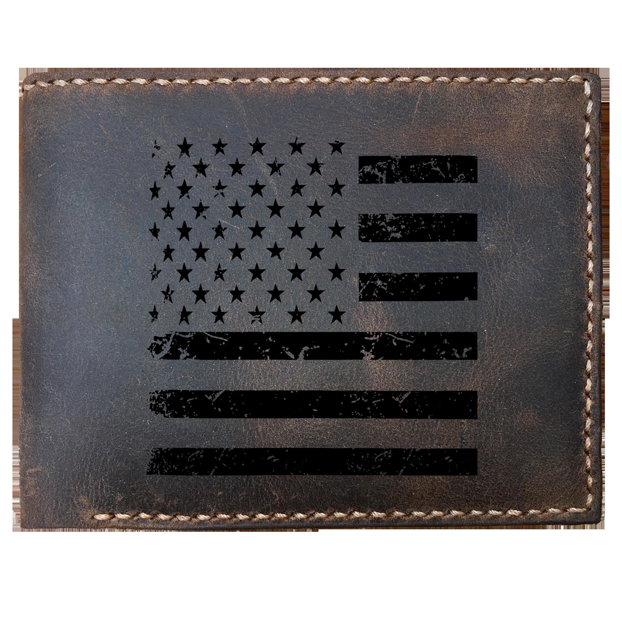 Skitongifts Funny Custom Laser Engraved Bifold Leather Wallet For Men, Red Lives Matter Fire Department American Flag Stars Stripes