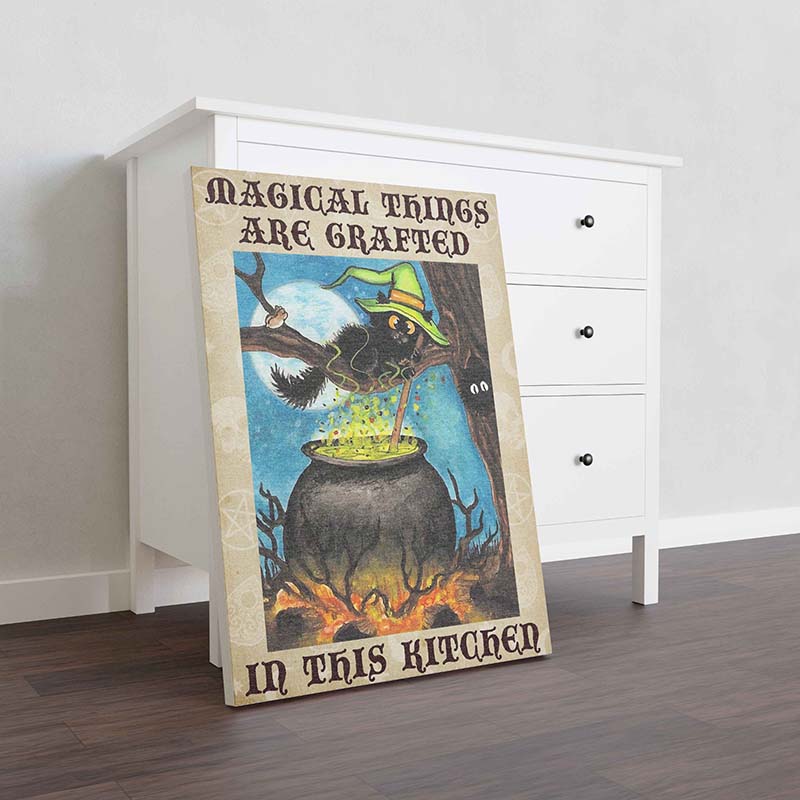 Skitongifts Wall Decoration, Home Decor, Decoration Room Retro Black Cat Magical Things Crafted In This Kitchen Halloween TT2309