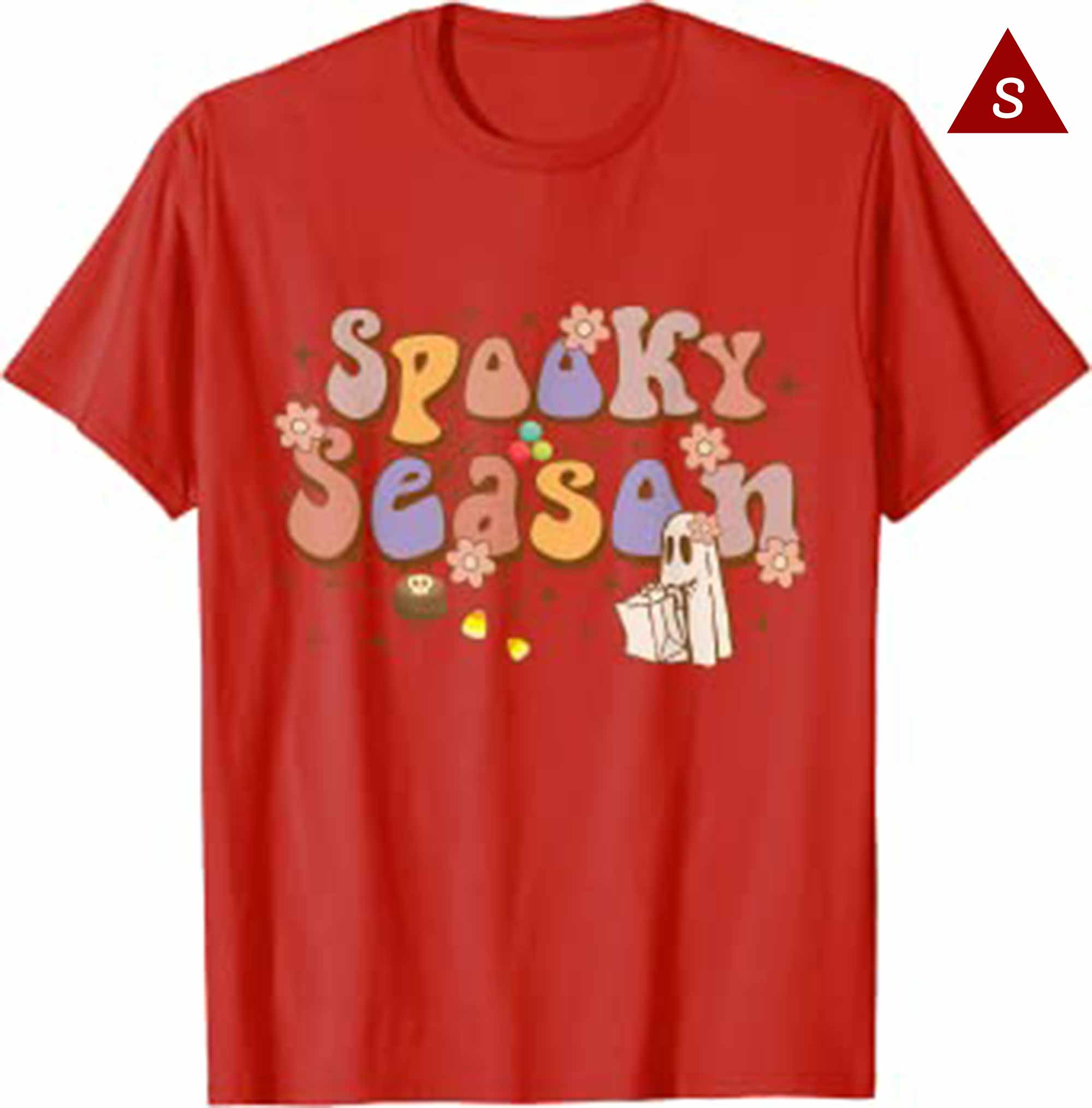 Skitongift Retro Groovy Spooky Season Floral Ghost Pumpkin Halloween T Shirt