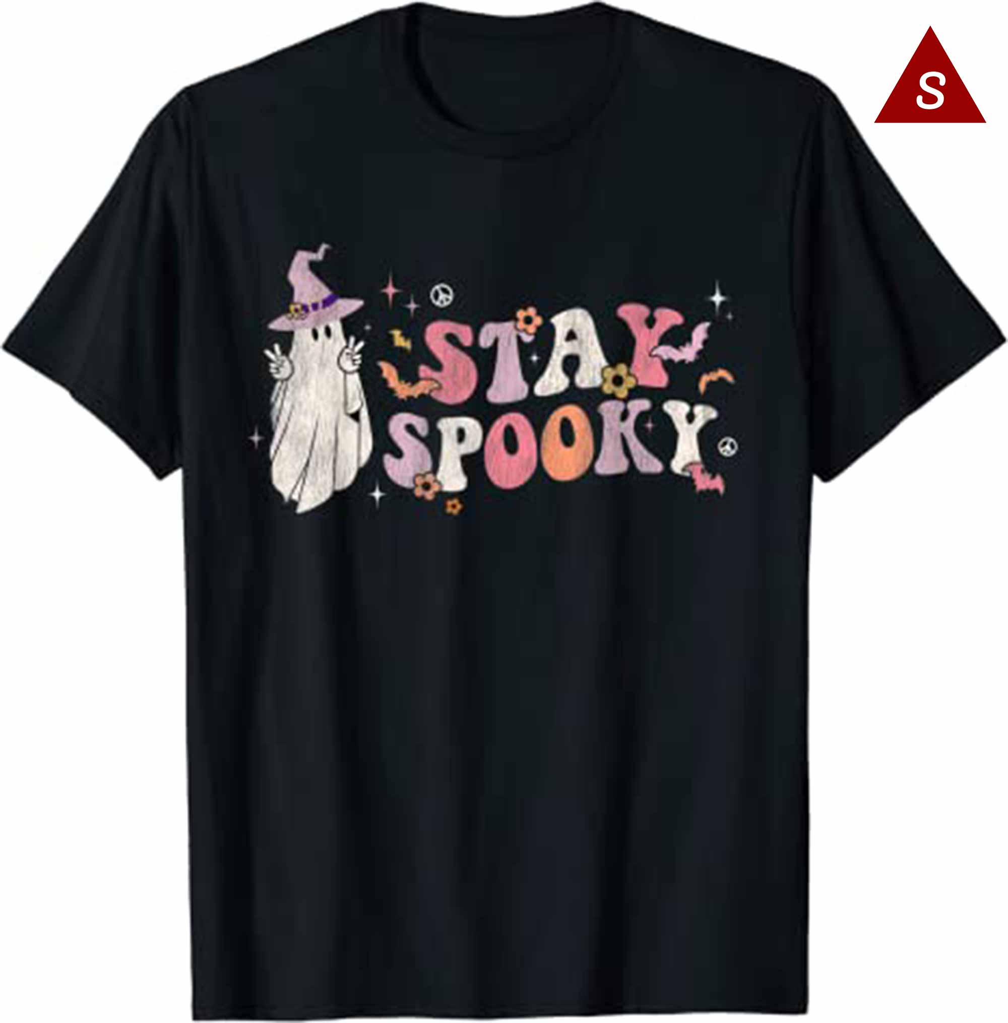 Retro Groovy Stay Spooky Peace Hippie Halloween Floral Ghost T Shirt