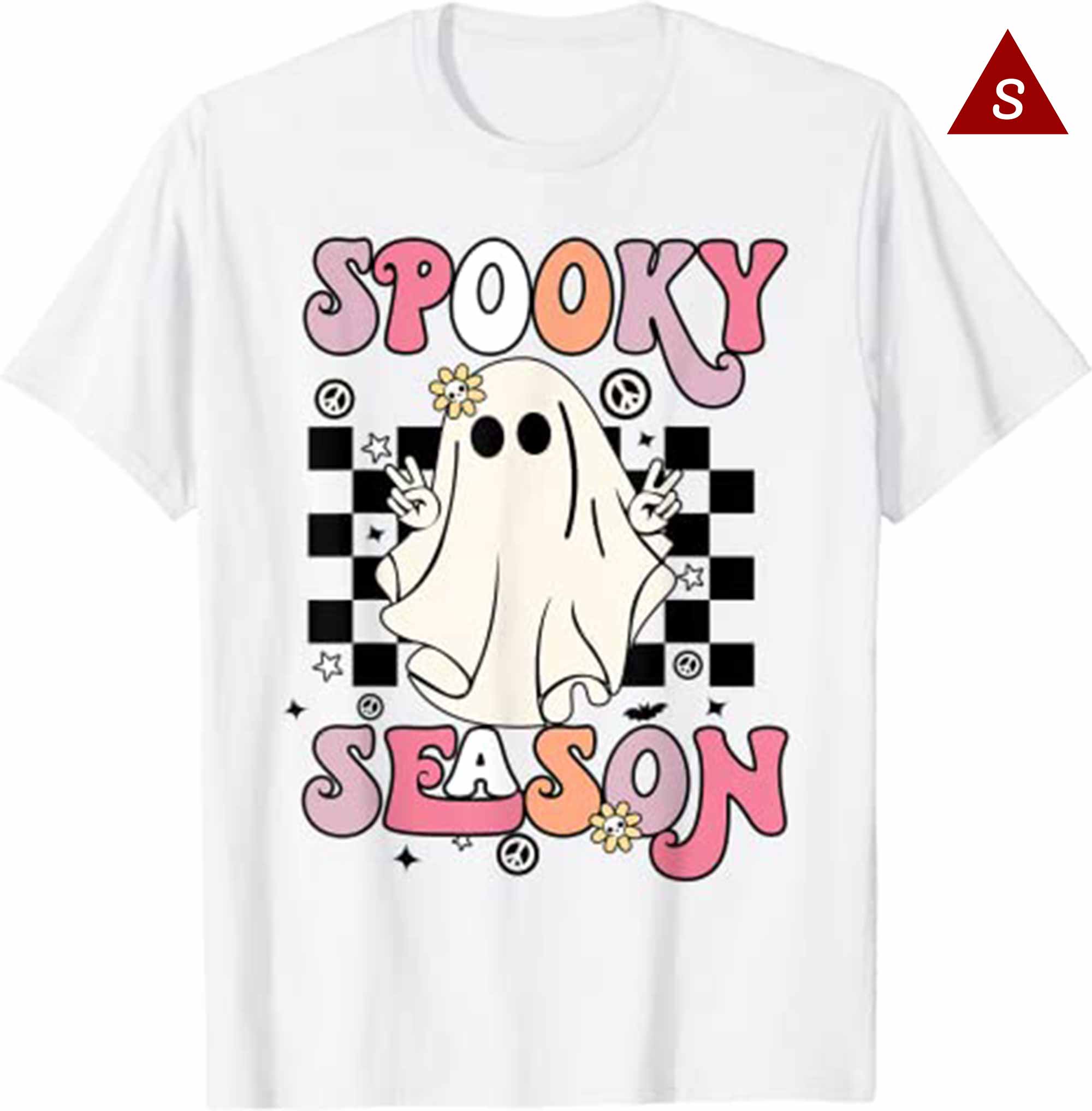 Skitongift Retro Hippie Halloween Cute Ghost Spooky Season Women Kids T Shirt