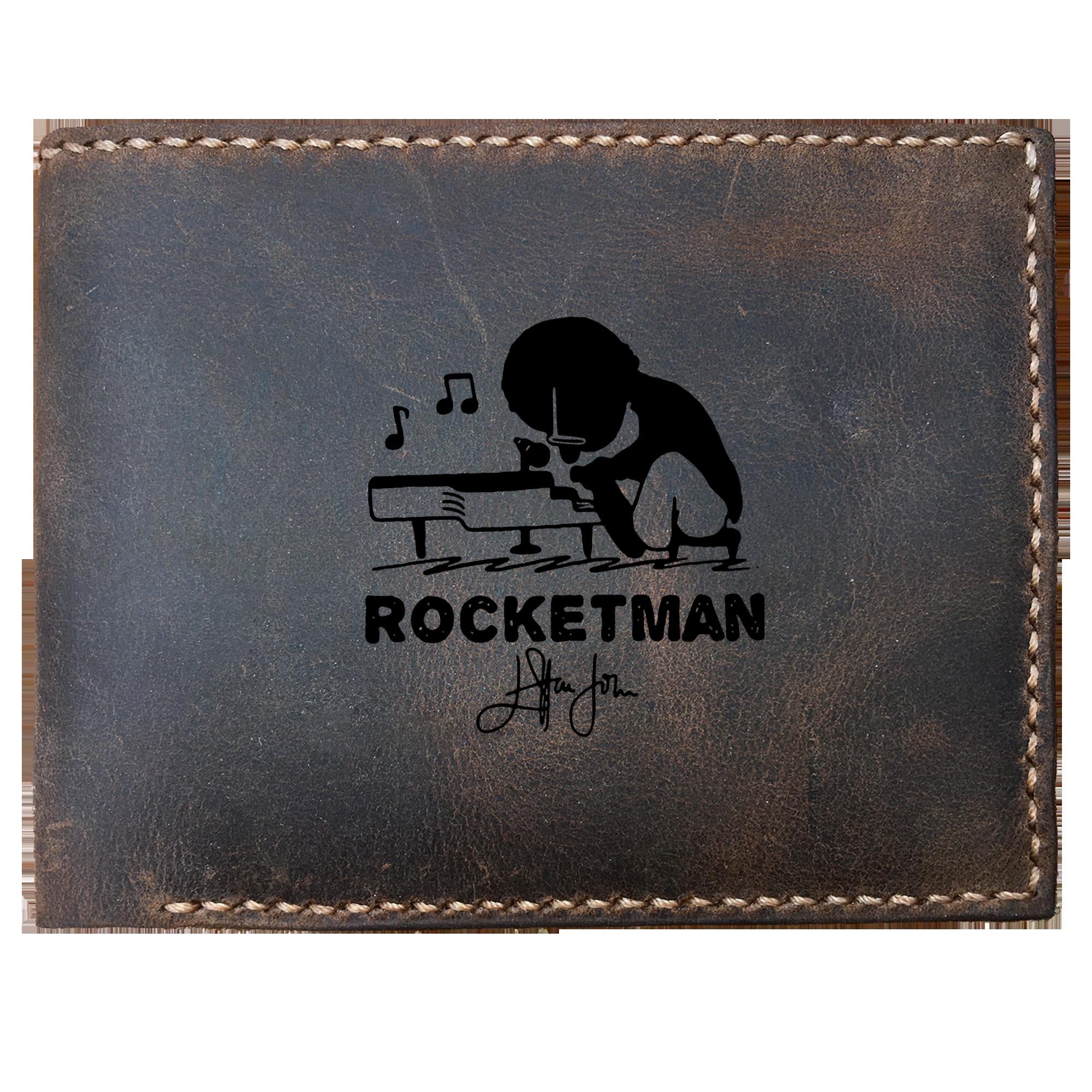 Skitongifts Funny Custom Laser Engraved Bifold Leather Wallet For Men, Rocketman Biographical Musical