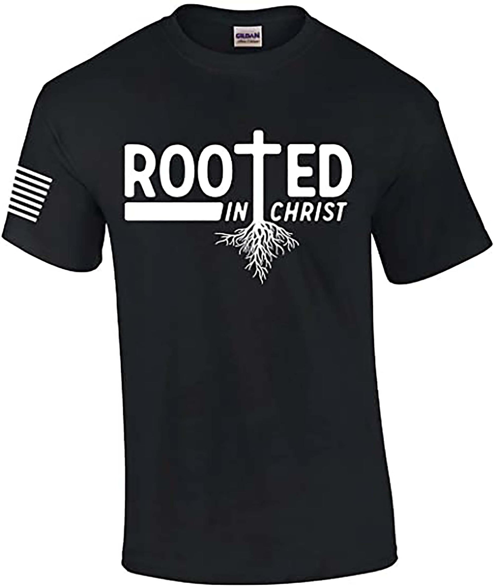 Rooted in Christ Tree Roots Mens Christian Short Sleeve T-Shirt Graphic Tee-black