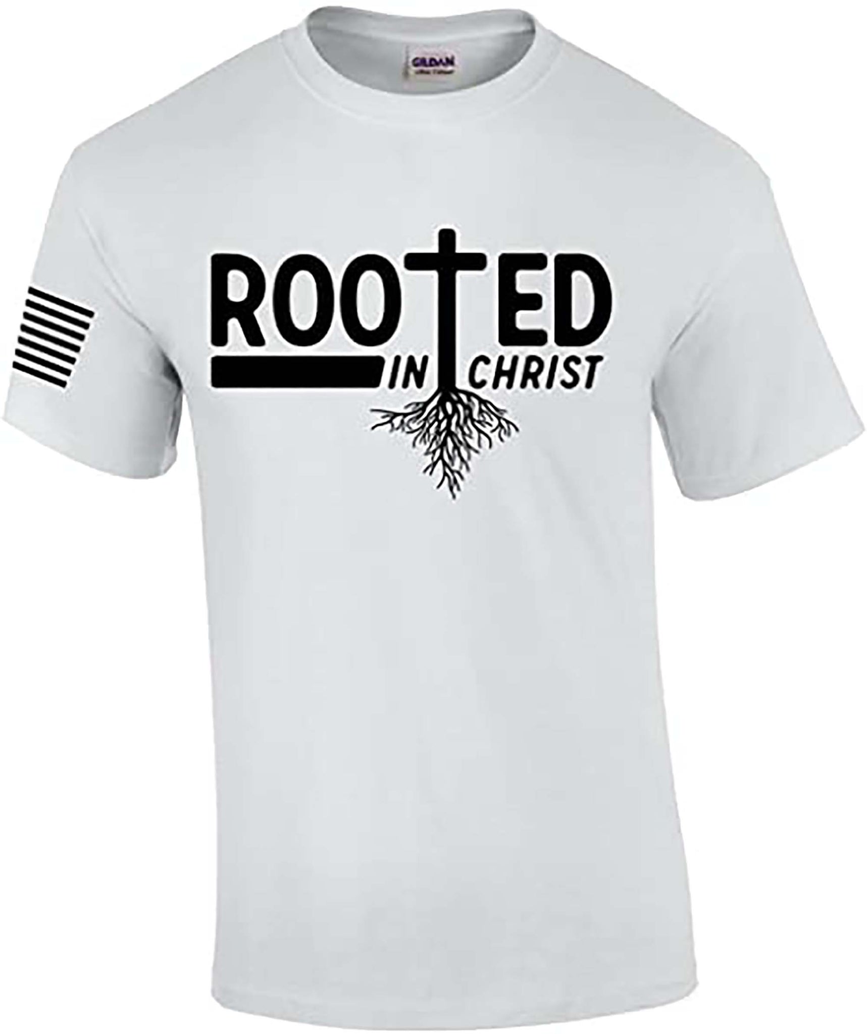 Rooted in Christ Tree Roots Mens Christian Short Sleeve T-Shirt Graphic Tee-white