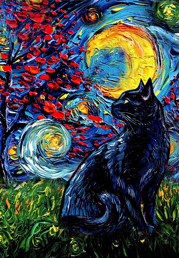 Black Cat Starry Night Style Halloween-TT1008