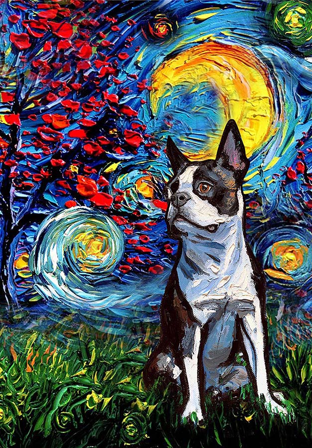 Boston Terrier Dog Starry Night Style Halloween-TT1008