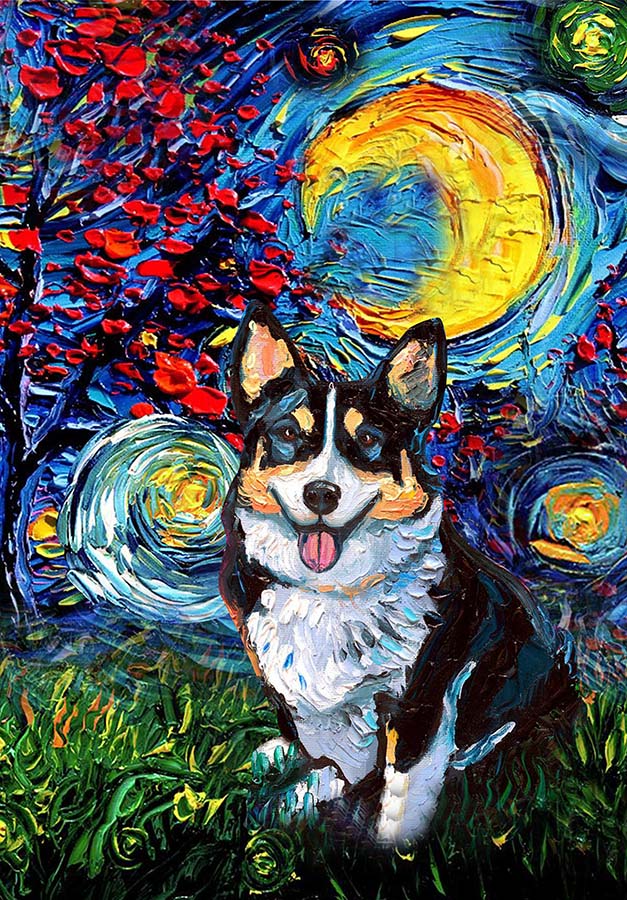 Corgi Dog Starry Night Style Halloween-TT1008