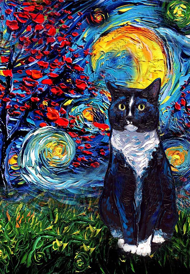 Tuxedo Cat Starry Night Style Halloween-TT1008