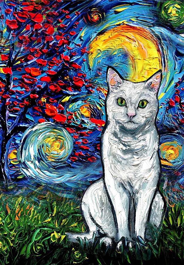 White Short hair Cat Starry Night Style Halloween-TT1008
