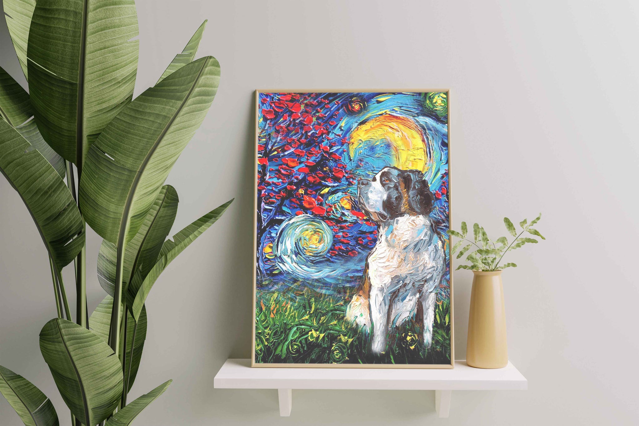 Skitongifts Poster No Frame, Wall Art, Home Decor Saint Bernard Dog Starry Night Style Halloween-TT1008