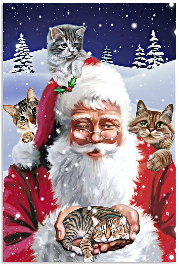 Santa Claus With Four Cute Cats Cat Santa Claus For Cat Lovers