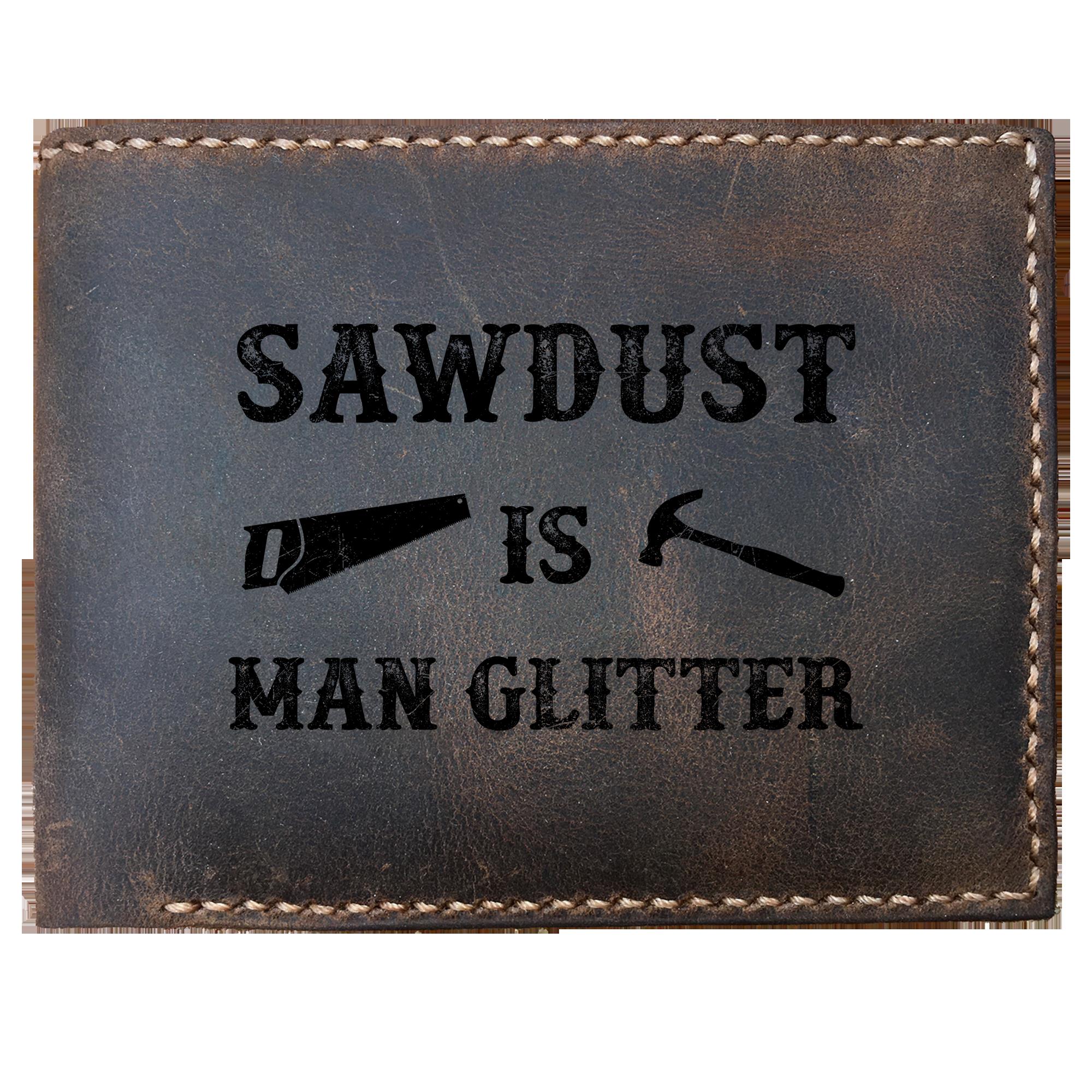 Skitongifts Funny Custom Laser Engraved Bifold Leather Wallet For Men, Sawdust Is Man Glitter Funny Daddy
