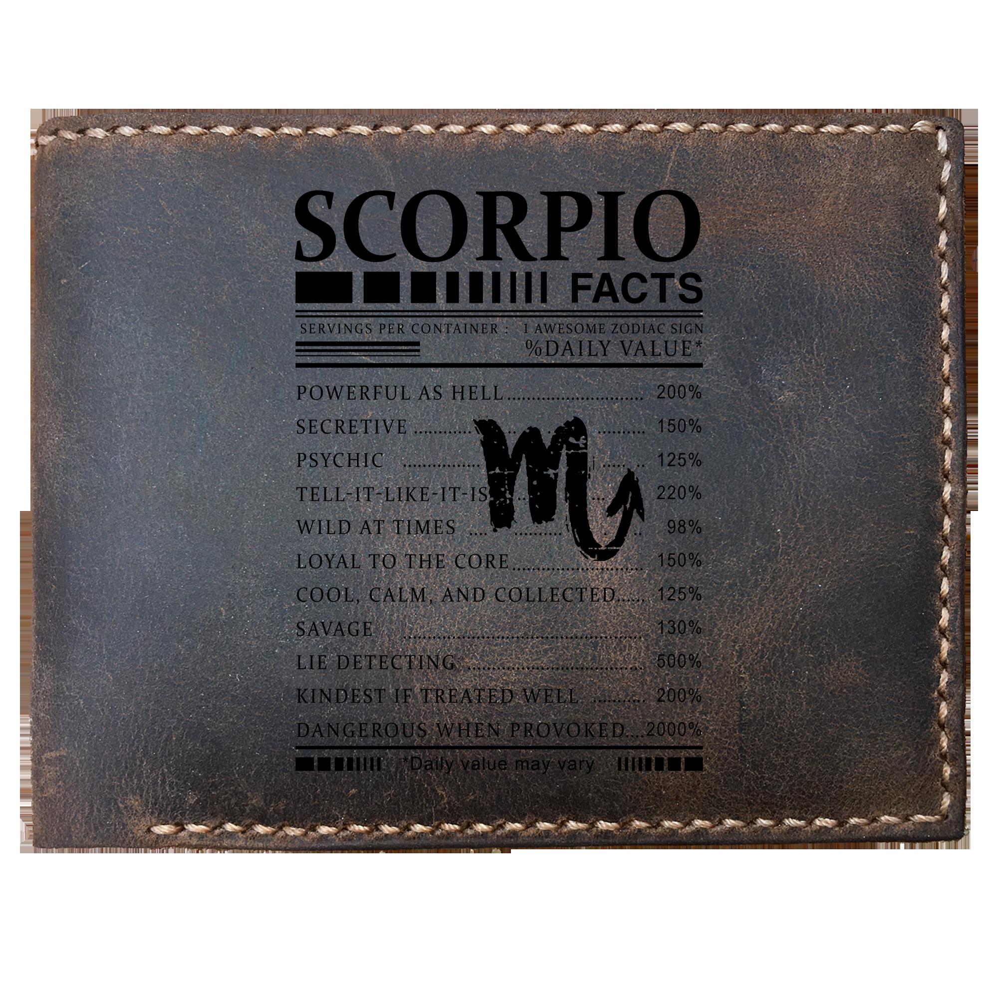Skitongifts Funny Custom Laser Engraved Bifold Leather Wallet For Men, Scorpio Facts Zodiac Sign