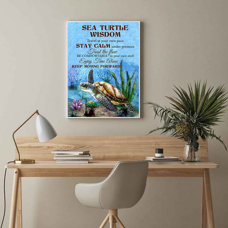 Skitongifts Wall Decoration, Home Decor, Decoration Room Sea Turtle Wisdom Travel at Your Own Pace Calm Under Pressure-TT0104