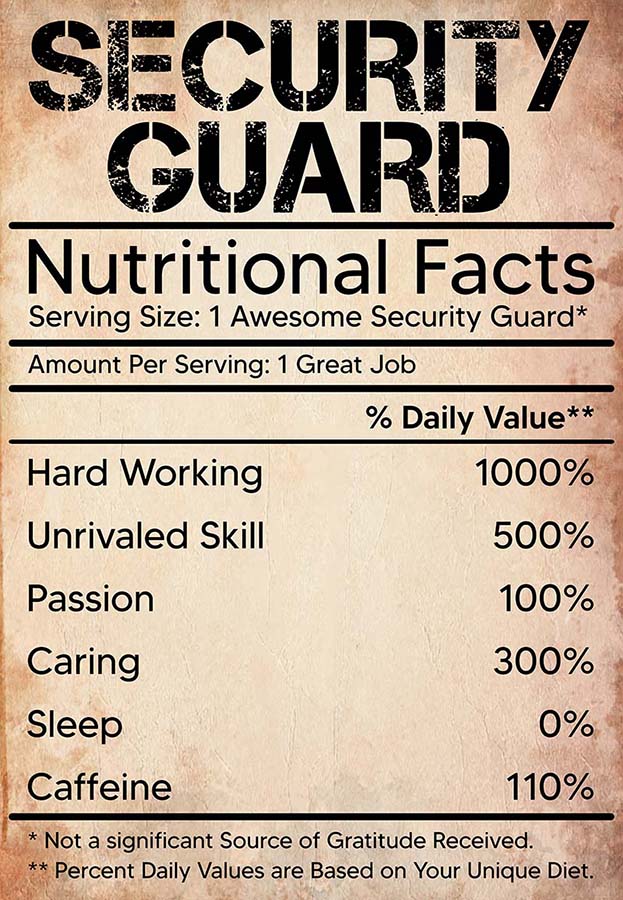 Security Guard Nutritional Facts Label MH1809