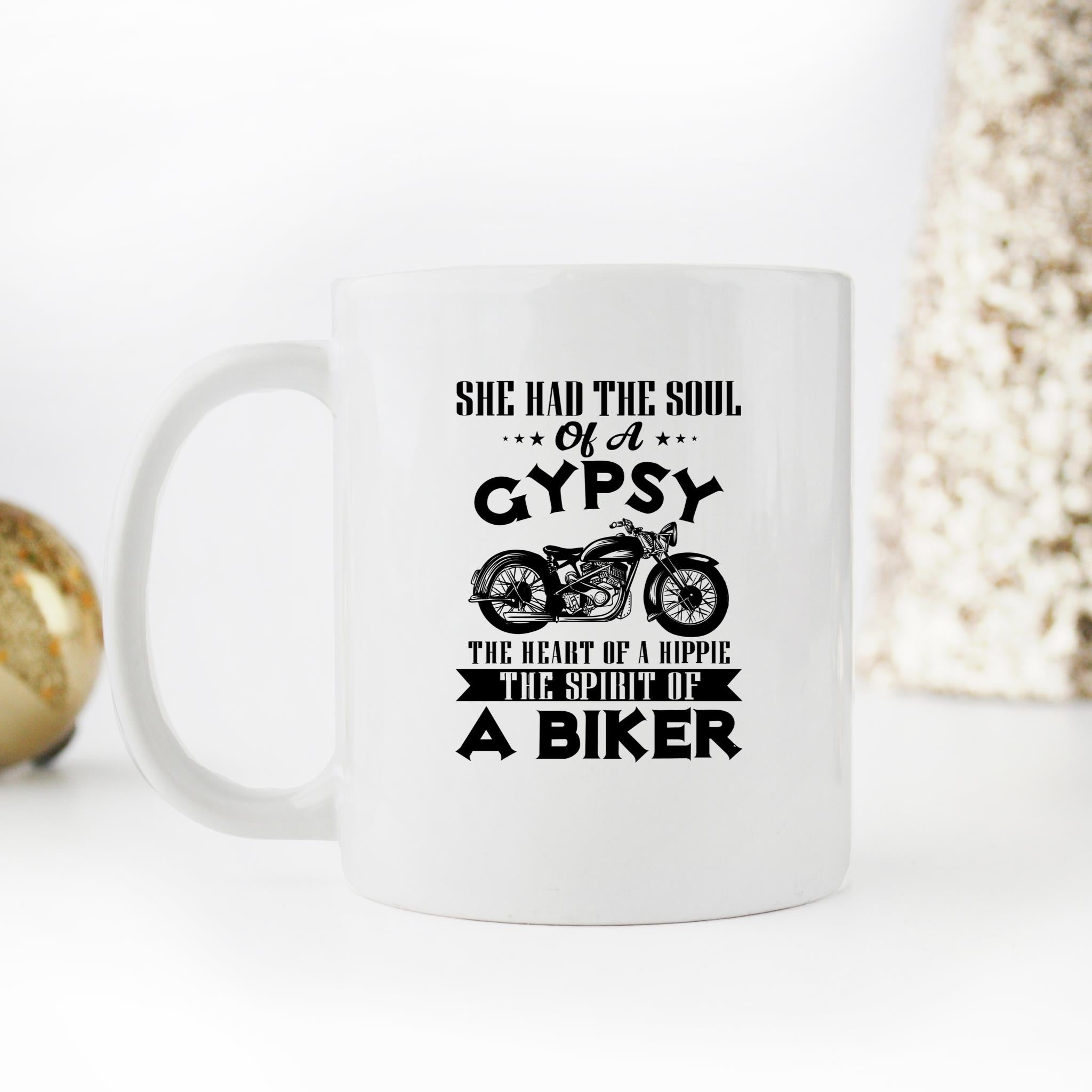 Skitongifts Funny Ceramic Novelty Coffee Mug She Had The Soul Of A Gypsy The Heart Of A Hippie The Spirit Of A Biker 8ukubZd