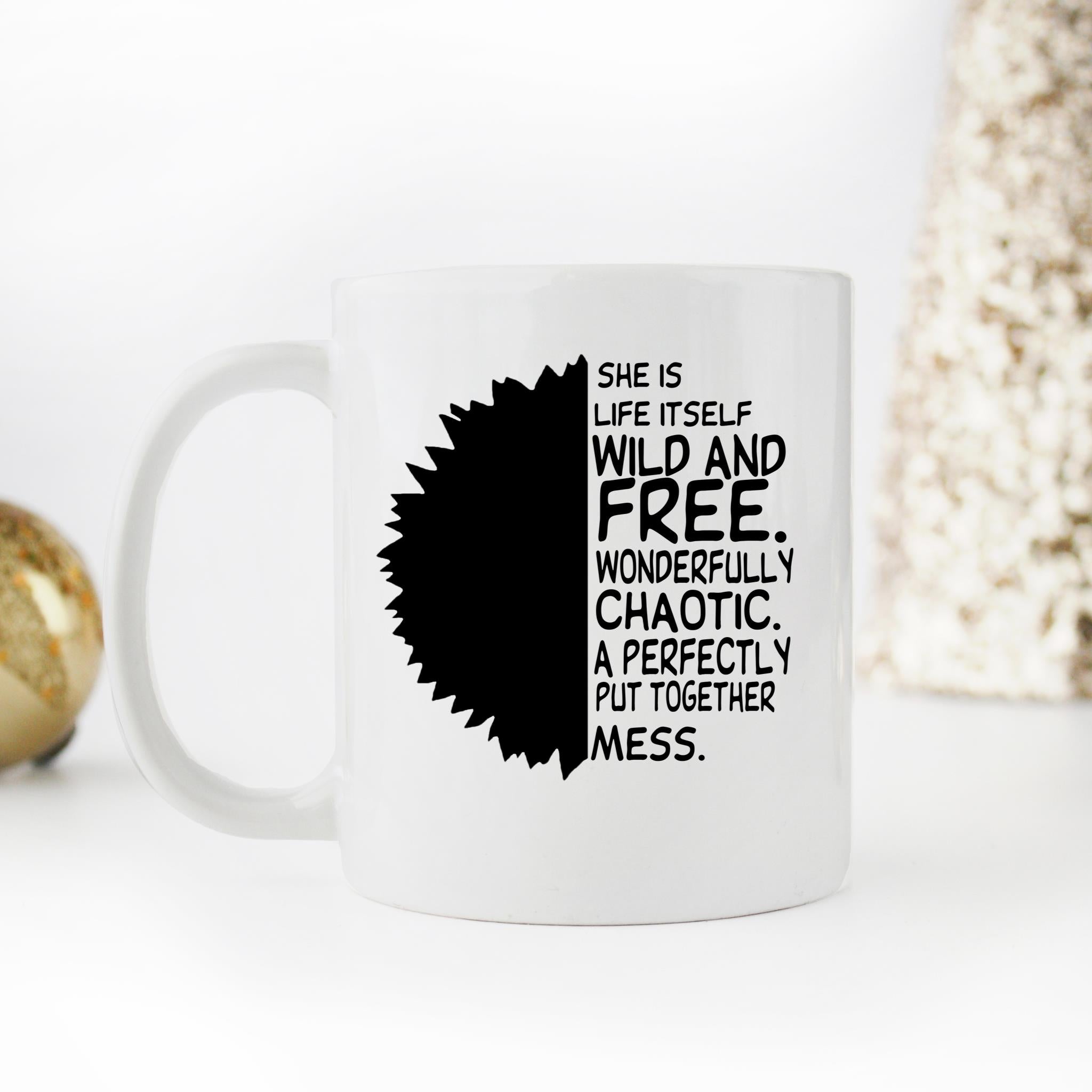 Skitongifts Funny Ceramic Novelty Coffee Mug She Is Life Itself Wild And Free, Beautiful Sunflower 7aCUGeF