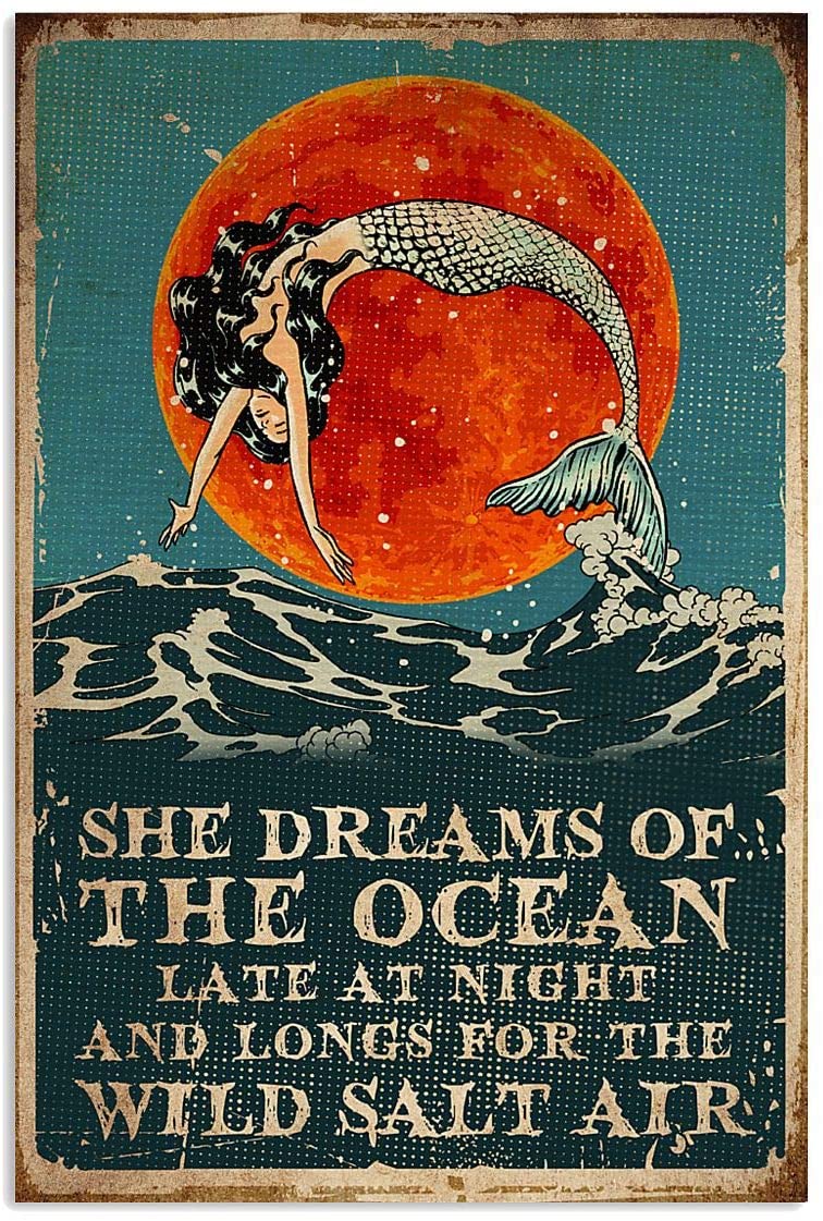 She Dreams Of The Ocean Wild Salt Air Beach Mermaid VintageRetro