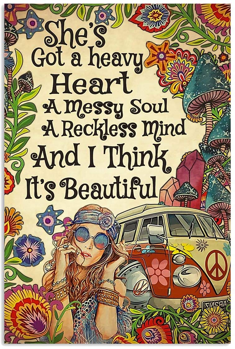 She Got Heavy Heart Messy Soul Reckless Mind Beautiful Gypsy Girl Minivan Floral Vintage