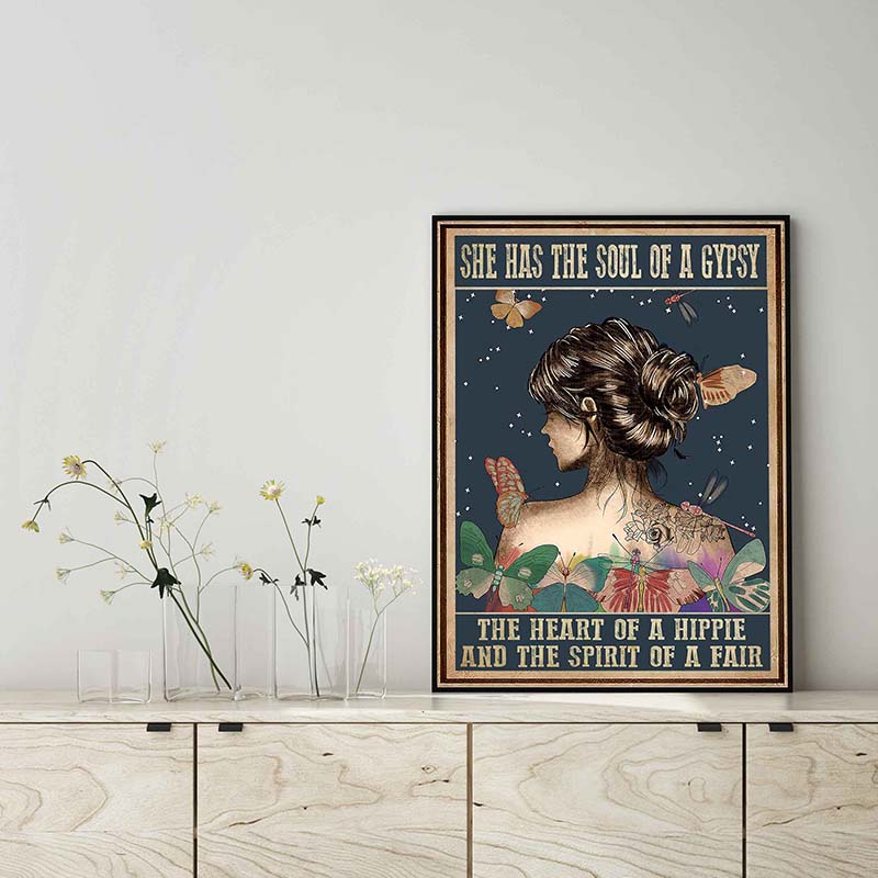 Skitongifts Wall Decoration, Home Decor, Decoration Room She Has The Soul Of A Gypsy The Heart Of A Hippie Butterflies TT1602