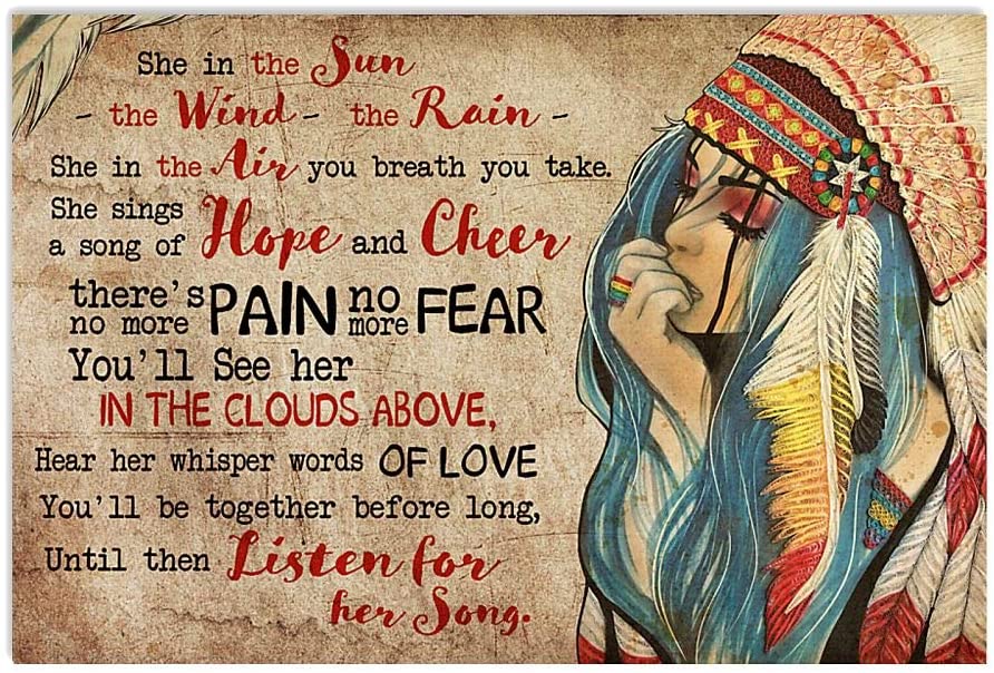 She In Sun Wind Rain Air Sings Hope Cheer No Pain No Fear Tribal Girl Vintage