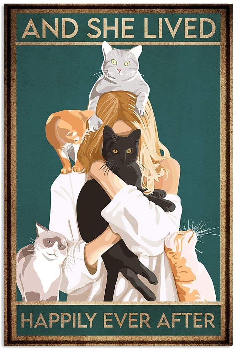She Lived Happily Ever After Girl Love Cats Vertical