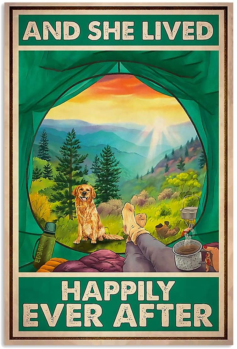She Lived Happily Ever After Golden Retriever Dog Pet Camping Inspiring Hobby Quote Green