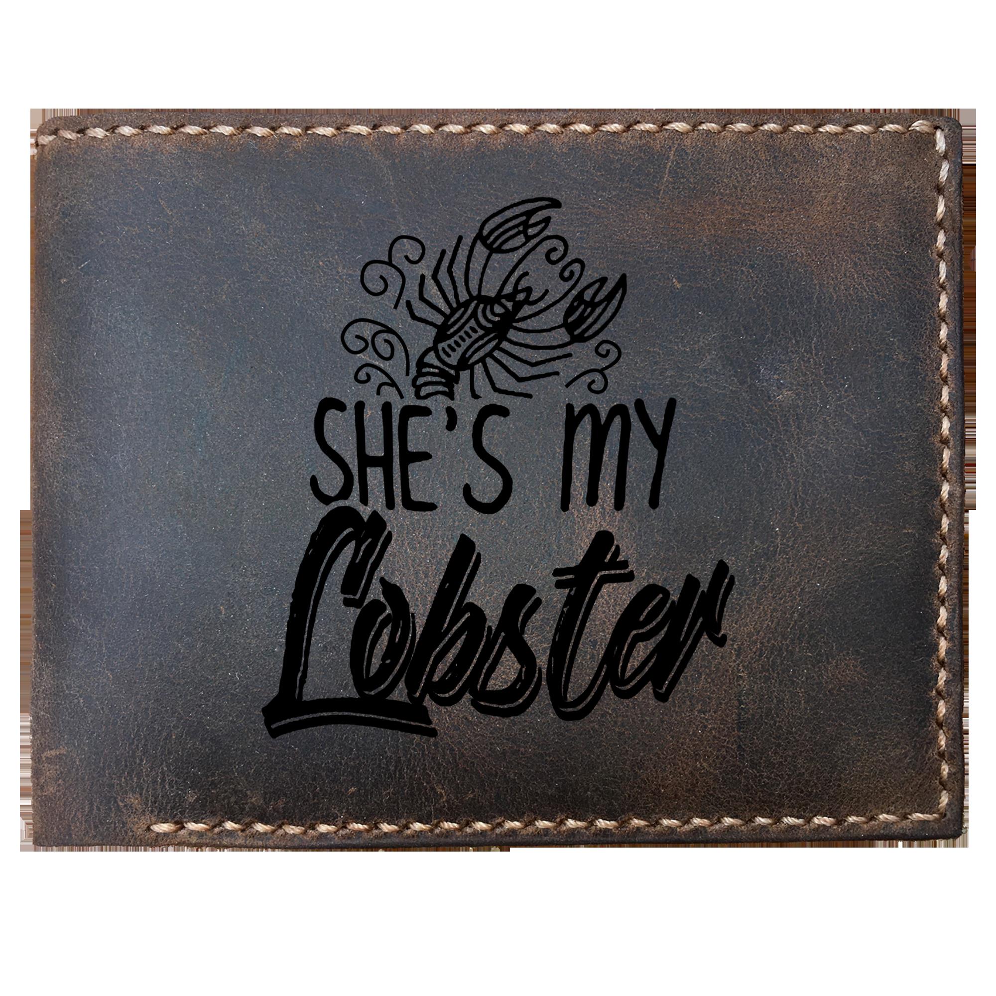 Skitongifts Funny Custom Laser Engraved Bifold Leather Wallet For Men, She's My Lobster Humorous And Cute