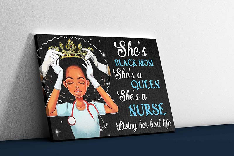 Skitongifts Wall Decoration, Home Decor, Decoration Room She's Black Mom, She's A Queen, She's A Nurse Living Her Best Life, Nurse Life, African American Nurse Art-TT2403