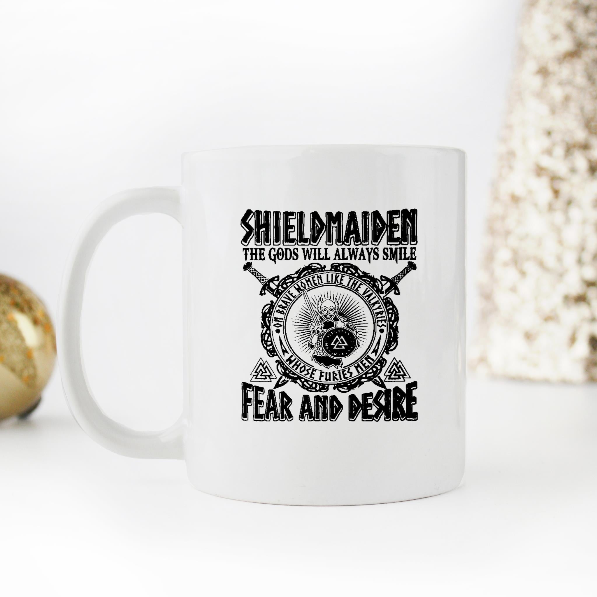 Skitongifts Funny Ceramic Novelty Coffee Mug Shieldmaiden The Gods Will Alway Smile Warrior, Norse QzwO0fy