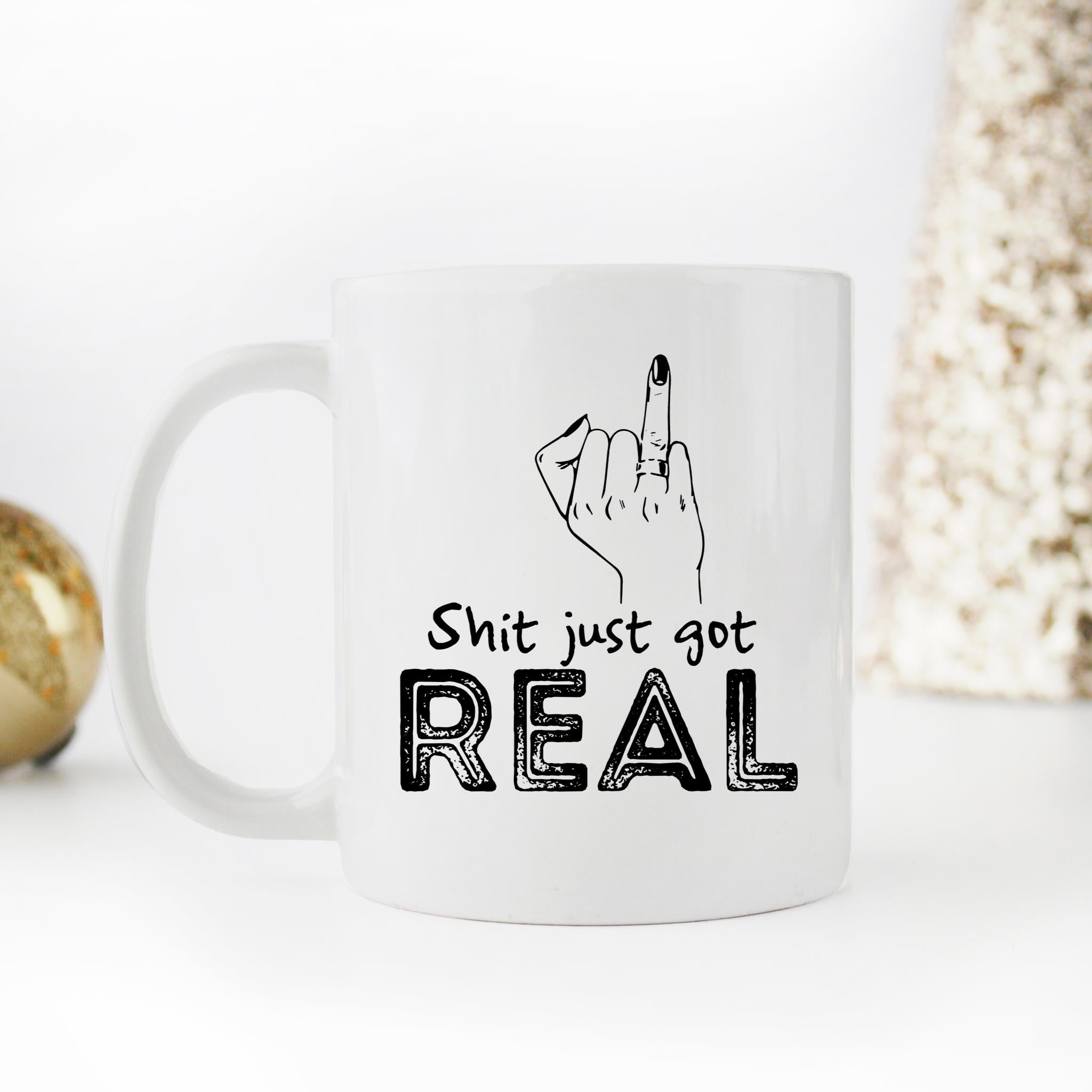 Skitongifts Funny Ceramic Novelty Coffee Mug Shit Just Got Real Funny Engagement 2iFkO71