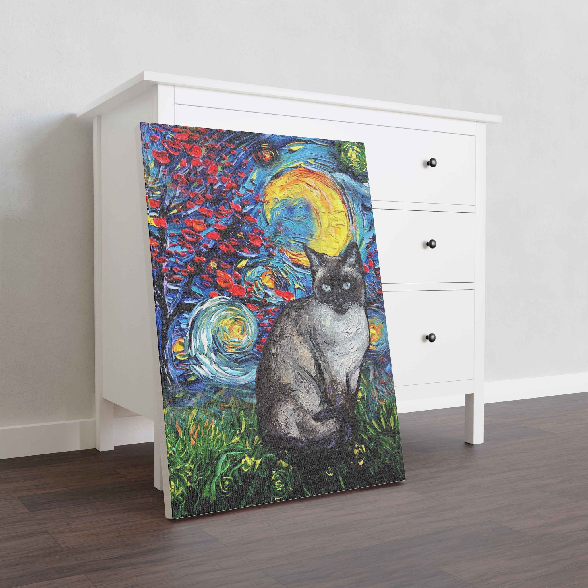 Skitongifts Poster No Frame, Wall Art, Home Decor Siamese Cat Starry Night Style Halloween-TT1008