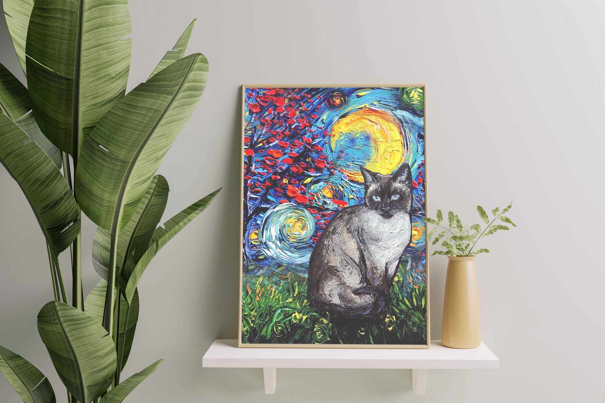 Skitongifts Poster No Frame, Wall Art, Home Decor Siamese Cat Starry Night Style Halloween-TT1008