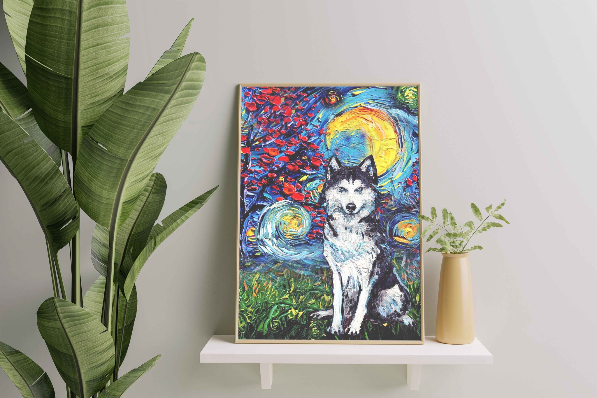 Skitongifts Poster No Frame, Wall Art, Home Decor Siberian Husky Dog Starry Night Style Halloween-TT1008
